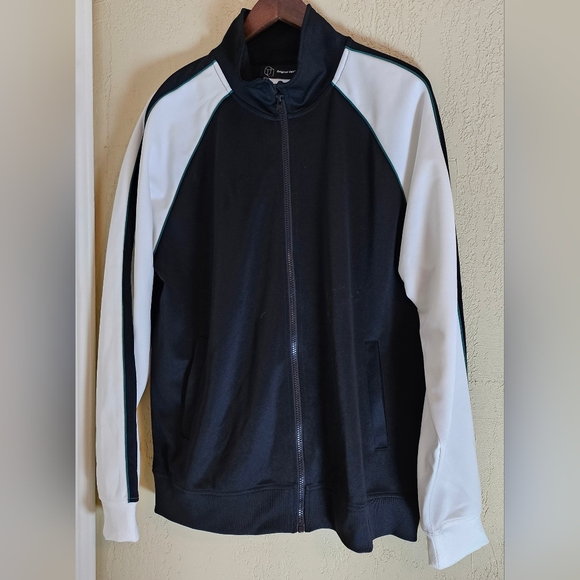Original Use Men's Full zip Track Jacket Black & White with green stripe  Size L - Picture 1 of 5